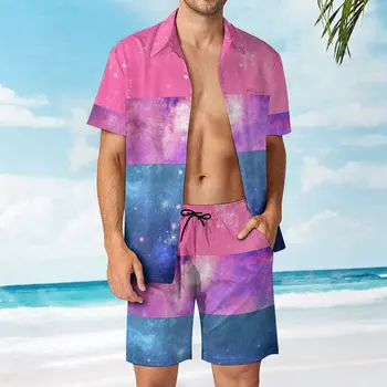Мужской пляжный костюм с би-флагом LGBTQ Galaxy, 2 предмета, координаты для плавания высокого качества