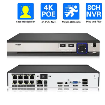 H.265 + 8CH 48V POE NVR Для IP-камеры Видеонаблюдения Система Видеонаблюдения 5MP 8MP 4K Аудио-Видеорегистратор с Распознаванием лиц Сеть P2P