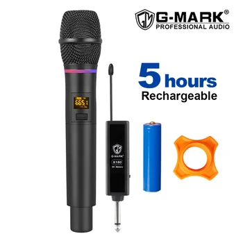 Динамический микрофон G-MARK X180 UHF Беспроводной ручной Караоке-микрофон Металлический корпус для вечеринки, церковного шоу, сцены, студийного аудио Простота в использовании