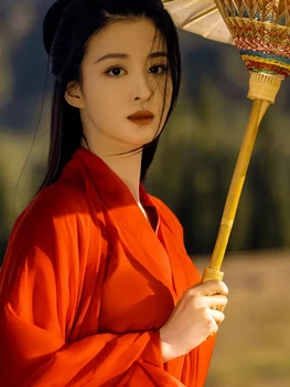 Весенне-летний стиль Династии Мин, Женское красное платье Hanfu, Китайский Традиционный топ, платье для женщин, платье Hanfu, Красное платье