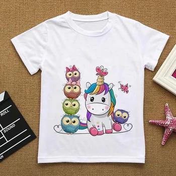 Новая футболка с 3D принтом, Уличная одежда с милыми животными, Модная футболка большого размера для девочек в стиле Харадзюку, Детская одежда от 2 до 14 лет, Белая