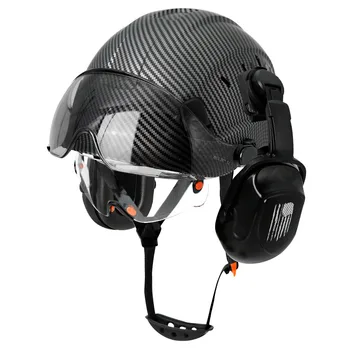 Защитный шлем с рисунком из углеродного волокна CE Со Встроенным Козырьком-Наушником EN352 Для Каски Инженера ABS ANSI На открытом воздухе