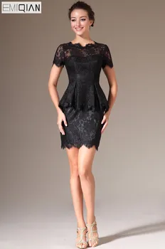 Новые Мини-коктейльные платья с зубчатым вырезом и Короткими рукавами из черного кружева