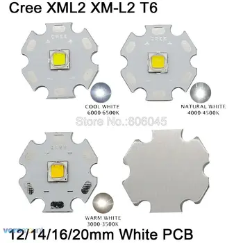 CREE XML2 XM-L2 T6 Холодный Белый Нейтральный Белый Теплый Белый Высокомощный светодиодный Излучатель с Диодным Чипом 12 мм 14 мм 16 мм 20 мм Белая Алюминиевая печатная плата
