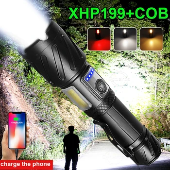 XHP199 Самый мощный фонарик Перезаряжаемый светодиодный фонарик Высокой мощности, светодиодные фонари 18650, USB Тактический фонарь с магнитным