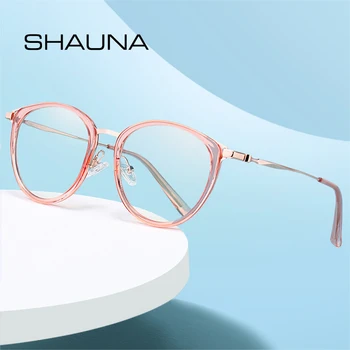 SHAUNA Fashion Анти-синий свет, Круглая женская Металлическая Оправа для очков TR90, Ретро Пружинный шарнир, Мужская оптическая оправа, Компьютерные очки