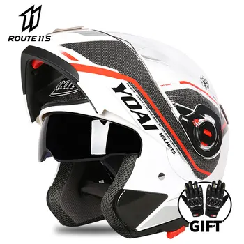 YOAI Мотоциклетный шлем С двойными козырьками, Полнолицевой шлем Casco, Мото Шлем для мотокросса, Материал ABS, Дышащие емкости Four Seasons