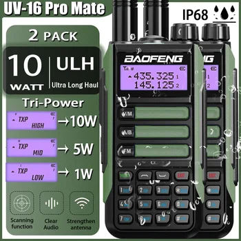 2 Упаковки Baofeng UV-16 Pro Mate True High Power 10 Вт Портативная Рация Сверхдальней Дальности Двухдиапазонная Двухсторонняя Радиостанция CB Hunting UV16