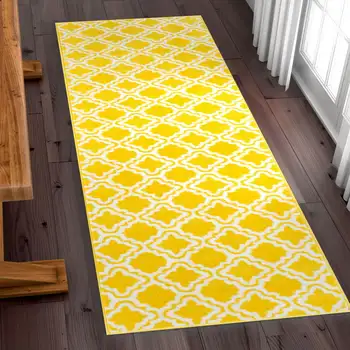 Геометрический марокканский коврик для бега, желтый, 2'x 7'3 Keep off rug Украшения и аксессуары для ванной комнаты My singing monsters Carpet run