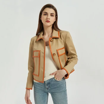 Осенняя новая куртка из искусственной овечьей кожи для женщин, мотоциклетная короткая куртка, женское тонкое шикарное модное простое пальто в тон