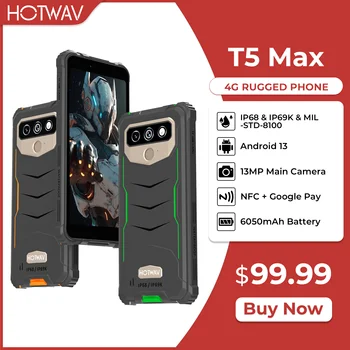 HOTWAV T5 MAX Надежная ОС Android 13 Аккумулятор емкостью 6050 мАч, 4 ГБ оперативной памяти, 64 ГБ ПЗУ, Поддерживается NFC, 6,0 