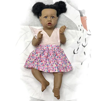 55 СМ Bebe Reborn с Полным Силиконовым Корпусом, Мягкие На Ощупь Африканские Куклы-Реборн для Девочек с Укоренившимися Черными Кудрями и Платьем, Детские Игрушки, Подарки
