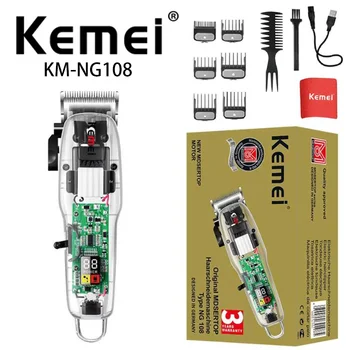 Kemei Km-Ng108 USB Быстрая Зарядка Жидкокристаллический ЖК-дисплей с Цифровым дисплеем, Прозрачный корпус, Защита от Падения, Гравировка, Беспроводная Машинка для стрижки волос