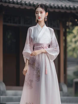 Женское традиционное китайское платье Hanfu, Улучшенная версия Розовой юбки с лошадиным лицом, Плиссированная Юбка, Повседневный комплект, Летняя юбка