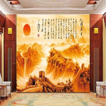 Трехмерный современный золотисто-красный фон Великой Китайской стены, декоративные обои для домашнего декора, наклейки для стен, аксессуары для дома