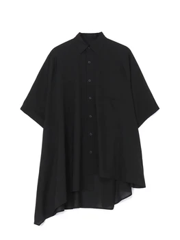 y3 Асимметричная рубашка с коротким рукавом, рубашки yohji yamamoto, базовые стильные топы, свободные мужские футболки оверсайз, Унисекс, y-3, черная одежда