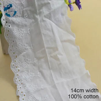 10 ярдов 14 см белое кружево Из хлопка с вышивкой, кружевная швейная лента, гипюровые планки или основа ткани для вязания, Аксессуары для одежды DIY #3658