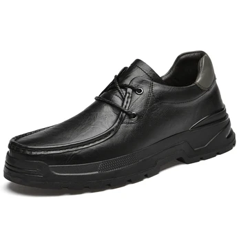 2023, Осенняя рабочая одежда на толстой подошве, мужская обувь-Оксфорды, трендовая повседневная обувь, простая мужская обувь из натуральной кожи на шнуровке