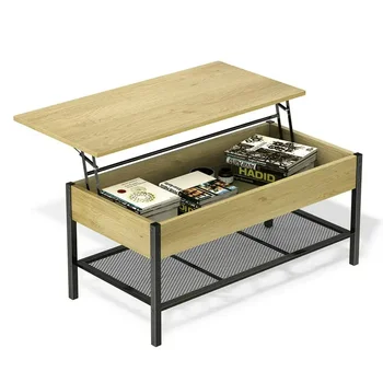 Журнальный столик с деревянной подъемной столешницей и нижней полкой для гостиной, Регулируемый диван-столик, приставной столик, подходящий для гостиной, квартиры,