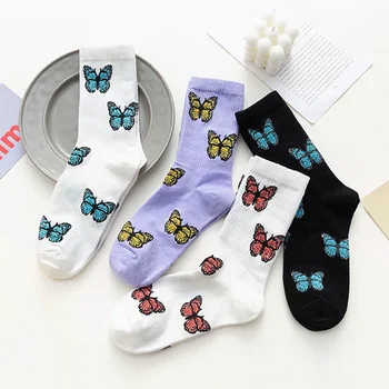 Новые носки с бабочками, женская уличная одежда, носки для пары Harajuku, Хлопковые Модные повседневные носки в корейском стиле Kawaii, прямая поставка