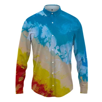 2023 Новая мужская рубашка С цветным 3D принтом, мужская рубашка в повседневном стиле, Мужская рубашка, Модный тренд, мужская рубашка с длинными рукавами