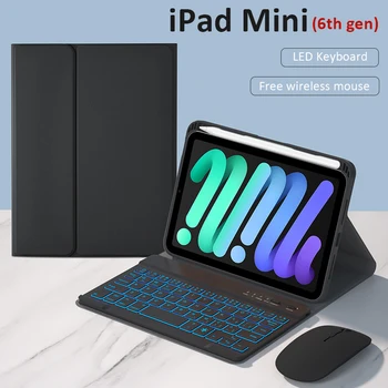 для Apple iPad mini 6 Чехол для клавиатуры Smart Pencil Slot Мини-Чехол с Магнитной светодиодной клавиатурой для iPad Mini 6 gen Бесплатная Мышь