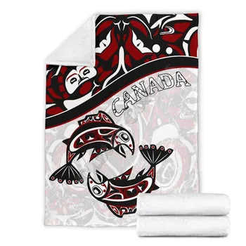 PLstar Cosmos Canada Премиум-одеяло Haida Salmon Style с Татуировкой, 3D-Принтом, Одеяло для детей и Взрослых, Мягкое Покрывало для кровати, Плюшевое Одеяло