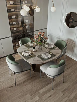 Современный свет и роскошное сочетание стола и стула в итальянском минималистском стиле минималистичный обеденный стол с круглым углом дизайнер