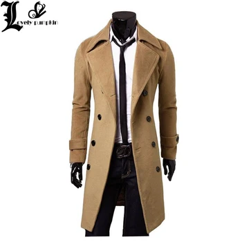 Зимнее повседневное мужское пальто Бесплатная доставка Оптом уникальная тонкая верхняя одежда длинный дизайн двубортное шерстяное пальто LP257