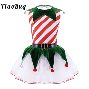 Рождественское платье в полоску без рукавов для девочек = Платье для фигурного катания, трико для гимнастики