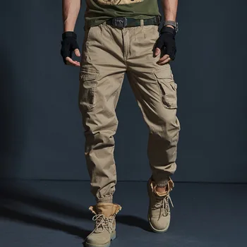 Высококачественные Повседневные брюки цвета Хаки, мужские военные тактические джоггеры для бега, Камуфляжные брюки-карго с несколькими карманами, модные черные армейские брюки