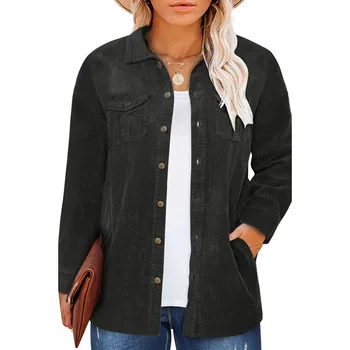 Женская куртка 2023, Весенне-летняя Вельветовая Модная куртка с длинными рукавами и Лацканами, Однобортная повседневная куртка, женская
