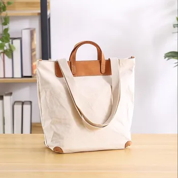 Уличная повседневная дизайнерская холщовая женская белая сумка из натуральной кожи для покупок на выходные, простая женская сумка через плечо большой емкости для женщин