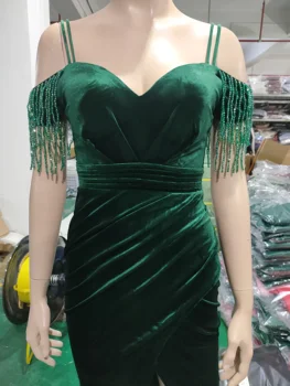 Новое Элегантное Зеленое атласное Сексуальное Длинное вечернее платье с V-образным вырезом и кисточками, Винтажные женские вечерние платья с высоким разрезом сбоку, Femme Vestidos XXL