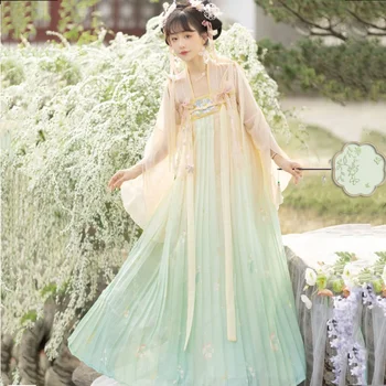 Китайское платье феи Ханфу, косплей, шифон зеленого цвета, полный комплект, Традиционный фестивальный дневник, современная одежда для женщин и девочек