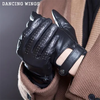 Мужские модные перчатки из натуральной кожи с сенсорным экраном, Весенне-летние мотоциклетные кожаные перчатки, черные велосипедные перчатки из овчины