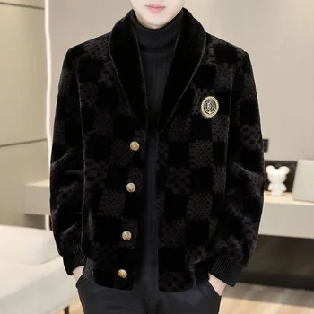 Высококачественное пальто с лацканами, Зимнее пальто из искусственного меха Норки, Короткое Серое пальто, Плюшевое Пушистое пальто, Мужское Теплое пальто Большого Размера, Мужское