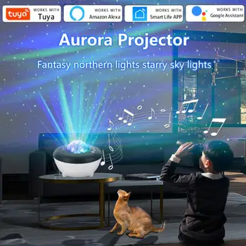 Tuya APP Smart Aurora Projector Lamp Bluetooth-совместимый Музыкальный Проекционный Ночник Работает с Amazon Alexa Google