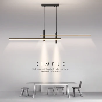 Современная простая столовая люстра с длинным подвесом в скандинавском минималистичном стиле с длинной полосой, креативный дизайн прожектора, роскошная лампа