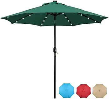 Солнечный зонт-Уличный Зонт с 18 светодиодными подсветками для торгового Стола с Защитой от ультрафиолета, Кнопочная система наклона и кривошипного подъема для Garde