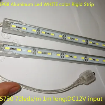 1 м длиной 5730 SMD IP68, алюминиевый светодиодный светильник белого цвета, жесткая планка; 72 светодиода; Вход DC12V