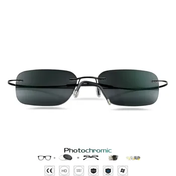 B Титановые Очки для чтения Без оправы Фотохромные серые Солнцезащитные очки Мужские Женские Очки для дальнозоркости На Открытом воздухе Линзы 1.0 1.25 1.5 1.75