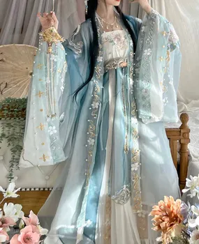Женское платье Hanfu градиентного синего цвета с высококачественной вышивкой, традиционные китайские винтажные комплекты Hanfu, женский карнавальный костюм для косплея