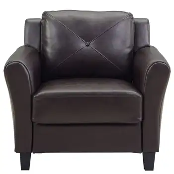 Кресло для отдыха Taryn с изогнутыми подлокотниками, коричневая искусственная кожа