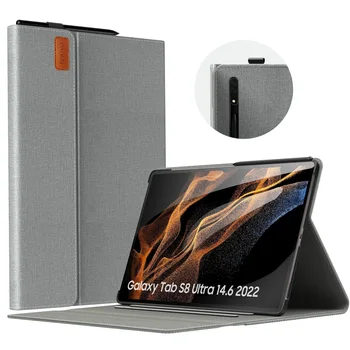 Чехол для Galaxy Tab S8 Ultra 14,6 дюйма 2022 (SM-X900/SM-X906), высококачественный Складной чехол-подставка из искусственной кожи с несколькими углами обзора