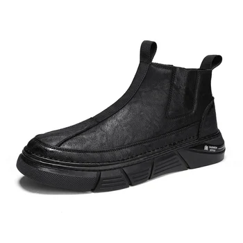Высококачественные Брендовые мужские ботинки из натуральной кожи, Уличные походные ботинки, Мужские повседневные короткие Ботинки, Элегантная деловая Официальная обувь