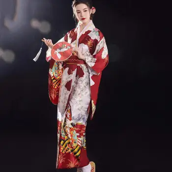 Японское Традиционное платье-кимоно С цветочным принтом Obi, Воздушные Платья, Костюм Для Женщин, Женская Гейша, Хаори, Юката, Кимоно, Костюм