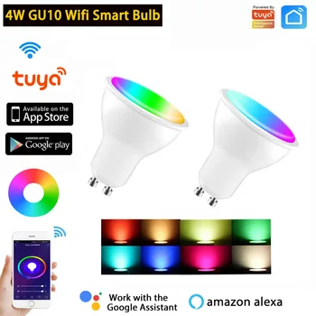 Gu10 4 Вт Wifi Умная светодиодная лампа-Прожектор RGBCW 85-265 В, Светодиодная Лампа с Таймером Tuya/Smart Life APP Control Для Alexa Google Home Alice