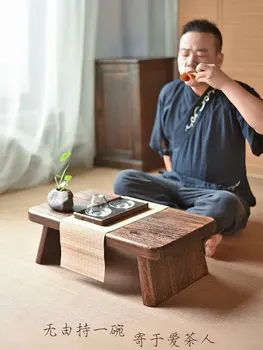 Балкон из массива дерева, маленький чайный столик, домашний простой ретро натуральный эркер, японский деревянный столик с татами, креативный чайный столик