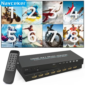 Navceker HDMI-совместимый Мультивидеопроигрыватель 4K 4 In 8 In 1 Out с четырехэкранным просмотром 1080P HDMI-мультипросмотрщик Бесшовный Переключатель с ИК